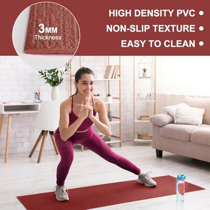 Funtery 3 mm Thin Yoga Mats Bulk, 68 x 24 Inches Lightweight PVC Exercise Mats Non Slip Workout Fitness Pads for Yoga Pilates Stretching Classes Gym Home Studio - color: Brown