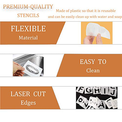 Eage 1 Inch Letter Stencils for Painting, 62 Pcs Reusable Plastic Letter Number Stencils, Interlocking Template Kit for Painting on Wood, Wall, Fabric, Rock, Chalkboard, Signage - size: 1 Inch