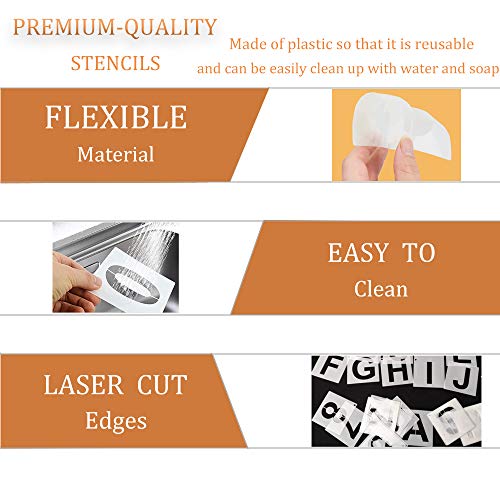 Eage 4 Inch Letter Stencils for Painting, 62 Pcs Reusable Plastic Letter Number Stencils, Interlocking Template Kit for Painting on Wood, Wall, Fabric, Rock, Chalkboard, Signage - size: 4 Inch