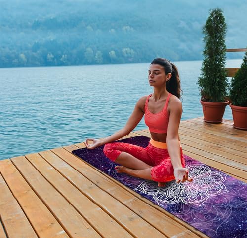 nuveti Printed Travel Yoga Mat 1/16 Inch Thick Non Slip Fitness Workout Mat | with Carrying Bag, Foldable Lightweight Suede & Natural Rubber Yoga Mat for Yoga Pilates and Fitness 72" L x 24" W x 1.5mm - color: HaoHan-New