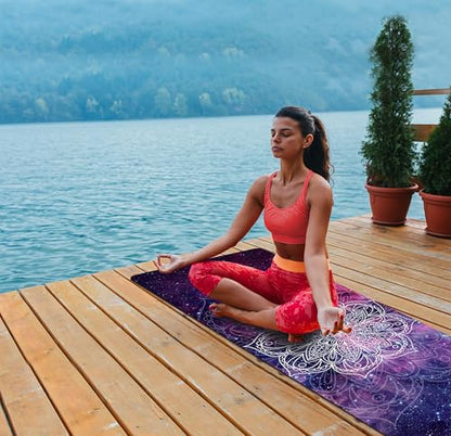 nuveti Printed Travel Yoga Mat 1/16 Inch Thick Non Slip Fitness Workout Mat | with Carrying Bag, Foldable Lightweight Suede & Natural Rubber Yoga Mat for Yoga Pilates and Fitness 72" L x 24" W x 1.5mm - color: HaoHan-New