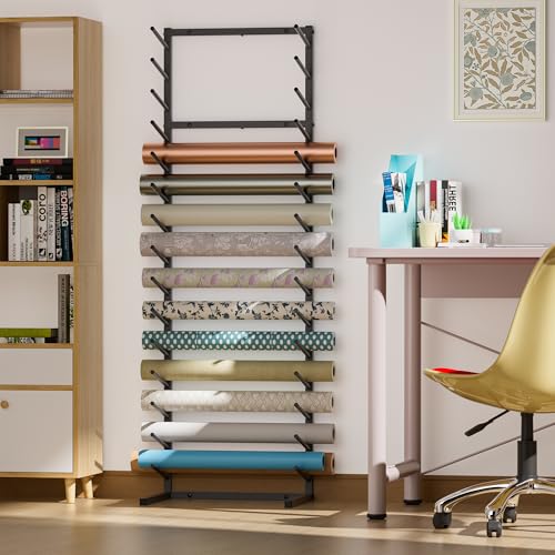 GIOTORENT Wall Mount Blueprint Storage Rack,15-Tier Heavy Duty Blueprint Holder for Construction Plan, Posters,Vinyl Rolls, Art Prints, Max 30lb/Arm, Easy Mount for Home, Office(Matte Black) - style: 15Tier-Wall Mount - Black