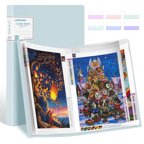 A3 Diamond Painting Storage Book, 60 Views Art Portfolio Presentations Folder with 30 Pages Protectors, 17.3x12.8in Green - color: Green
