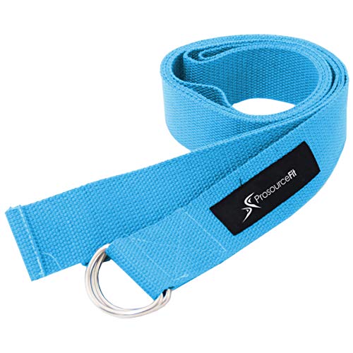 ProsourceFit Metal D-Ring Yoga Strap 8’ Durable Cotton for Stretching and Flexibility - color: Aqua