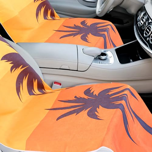 Hahafelt 2 Pack Car Seat Towel Cover with Storage Bag, Beach Palm Trees | 63 x 32 in Car Towel Seat Cover Non Slip Waterproof, Gym Workout Swimming Running, Machine Washable Sweat Absorbent Protector - style: Beach Palm Trees