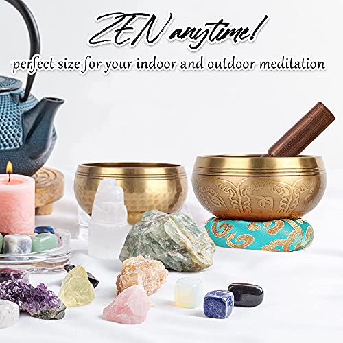 Relaehih 2-Pack Tibetan Singing Bowls Set - 100% Handmade in Nepal, Sound Bowl Meditation Set for Yoga, Chakra Healing, Meditation Gifts, Unique Gifts for Women (Blue, 3.15 + 4 inch) - color: Blue