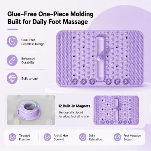 Soft TPR Extra Large Acupressure Foot Massage Mat With Removable Ball | 12 Magnets, Silicone-Like TPR, 24.4" x 15.7" Roll-Up Under Desk Foot Massager For Plantar Fasciitis And Foot Pain Relief - color: Purple