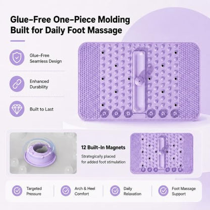 Soft TPR Extra Large Acupressure Foot Massage Mat With Removable Ball | 12 Magnets, Silicone-Like TPR, 24.4" x 15.7" Roll-Up Under Desk Foot Massager For Plantar Fasciitis And Foot Pain Relief - color: Purple