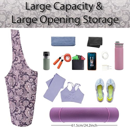 Yoga Mat Bag Yoga Tote Bag with Large Pocket and Zipper Pocket Yoga Mat Bag Carrier Fit Most Size Mats and All You Stuff - color: light purple