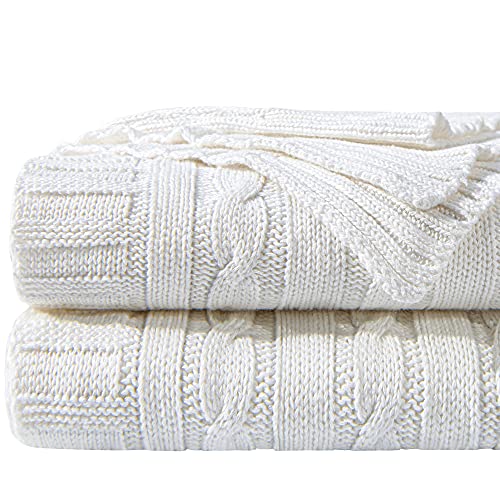 NTBAY Cotton Cable Knit Throw Blanket, 51 x 67, White - color: White, size: Throw(51"x67")