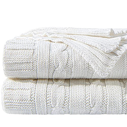 NTBAY Cotton Cable Knit Throw Blanket, 51 x 67, White - color: White, size: Throw(51"x67")