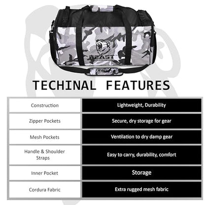Beast Power Gear Gym Duffle Bag- Workout, Boxing, MMA, Sports Bag with Shoes Compartment and Adjustable Shoulder Strap for Men and Women (Gray Camo) - color: Gray Camo