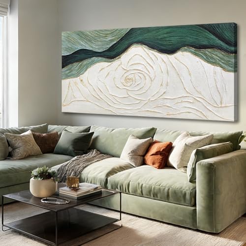 Dolidoteart Hand-Painted Green Abstract Wall Art Canvas, Large 29x58 Inch Modern Textured Floral Artwork for Living Room, Bedroom, Office, Hallway Home Decor - color: Green and White, size: 58"L x 29"W