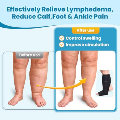 iDonua® Big Swelling Calf + Foot Lymphedema Compression Wrap Adjustable, Extended Coverage for Lower Leg and Foot - with 8 Cross Straps‌ (Regular-L) - size: Regular L