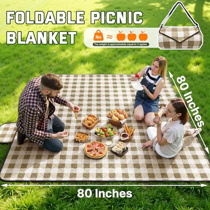 TigeJoy Extra Large Picnic Blanket Waterproof Beach Blanket 80''x80'' - color: Beige, size: 6'8" x 6'8" (Rectangular)