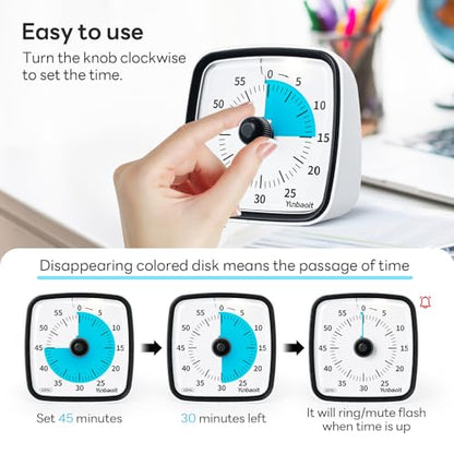 Yunbaoit Visual Timer with Night Light, 60 Minute Countdown, Dark Black - color: Dark Black