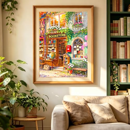 DAZZLEDOTS Bookstore Diamond Art Kits for Adults Round Diamond Painting | Book Shop Diamond Arts for Beginners, DIY Diamond Dots 5D Full Round Drill Gem Art for Home Wall Decor 12x16 inch - color: DT133