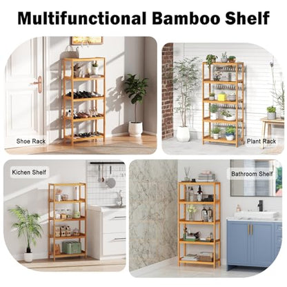 kinbor 5-Tier Bamboo Bathroon Shelf, Bamboo Rack Storage Shelving, Natural - size: 5-Tier