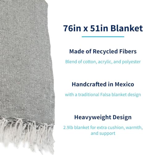 La Montana 6 Pack Heavyweight Solid Mexican Blanket, 74"x50", Cool Gray - color: Cool Gray