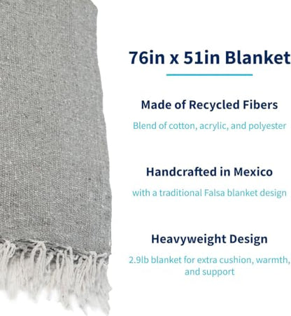 La Montana 6 Pack Heavyweight Solid Mexican Blanket, 74"x50", Cool Gray - color: Cool Gray
