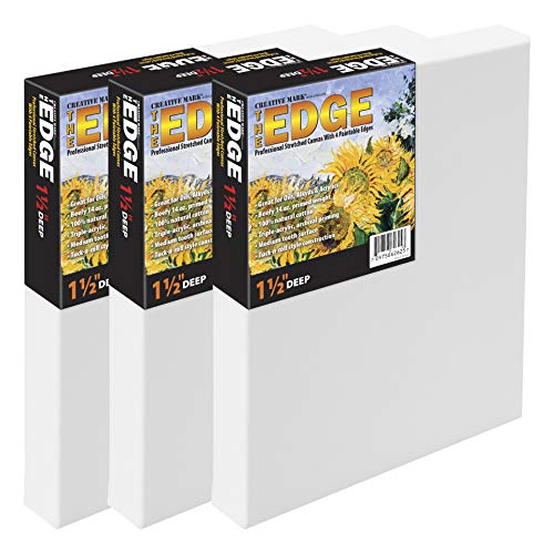 Creative Mark The Edge Deluxe Cotton 1-1/2" Deep Stretched Canvas for Painting, 40x40 Pack of 3, 14oz. Primed Weight, Universal Archival Priming, Medium Tooth, Hand-Stretched Canvas for Painters