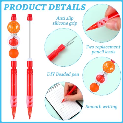 64 Pcs Beadable Mechanical Pencil Back to School Pens Mini Drawing Beadable Pencil Pencils with Silicone Hand Guard for Writing Drawing Sketching DIY Crafting