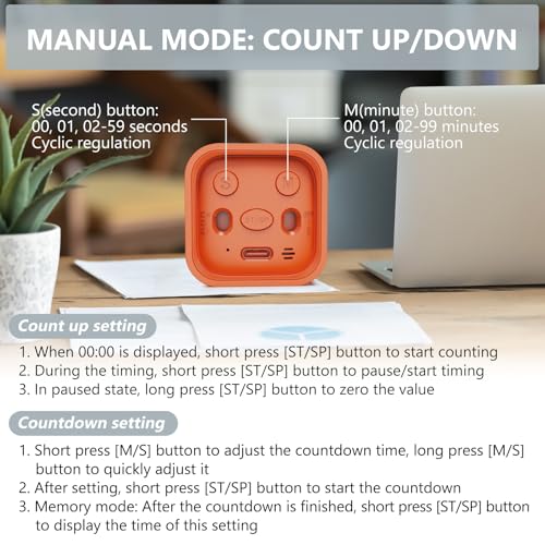 GuDoQi Multi-Function Cube Timer, 5/10/30/60 Min & Custom Count Down, Included Pause & Resume Feature, Silent, Vibrate & Adjustable Sound Alarm for Productivity in Tasks, Study & Kitchen, Orange - color: Orange