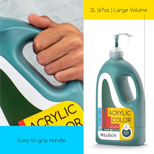 MEEDEN Phthalo Green Acrylic Paint with Pump Lid, 1/2 Gallon (2L /67.6 oz.) Heavy-Body Non-Toxic Rich Pigment Color, Perfect for Art Class, Wall Painting, Painting Party & Creative DIY - color: Phthalo Green