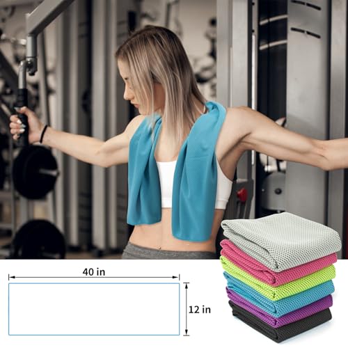 YESLIFE 6-Pack Cooling Towels (40"x 12"), Cooling Neck Wraps, Ice Towel - color: Grey, Pink, Green, Blue, Black, Purple