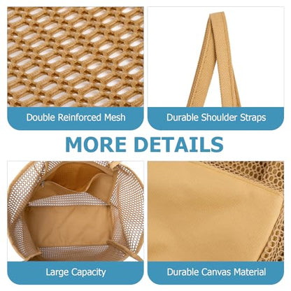 Iioscre Beach Bag for Women, Causal Hobo Handbags with Zipper Inner Pocket - color: Khaki