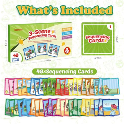 Kasfalci Sequencing Cards, Sequence Game for Kids, Speech Therapy Materials for Autism, Improve Storytelling,Social Skills, Sentence Building, Preschool Learning Activities for Classroom & Homeschool - style: 3-Scene Sequencing Cards