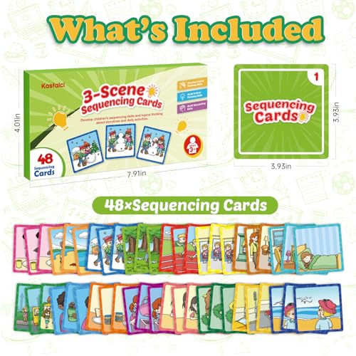 Kasfalci Sequencing Cards, Sequence Game for Kids, Speech Therapy Materials for Autism, Improve Storytelling,Social Skills, Sentence Building, Preschool Learning Activities for Classroom & Homeschool - style: 3-Scene Sequencing Cards