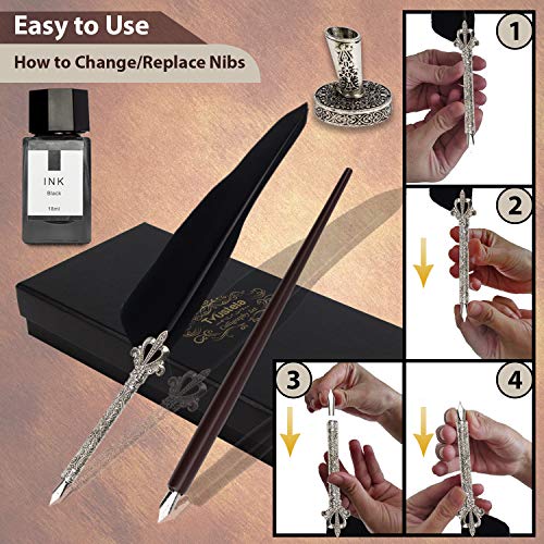 Calligraphy Set for Beginners, Wooden Dip Pen, Feather Quill, 19 Nibs, Ink Set, Gift Box