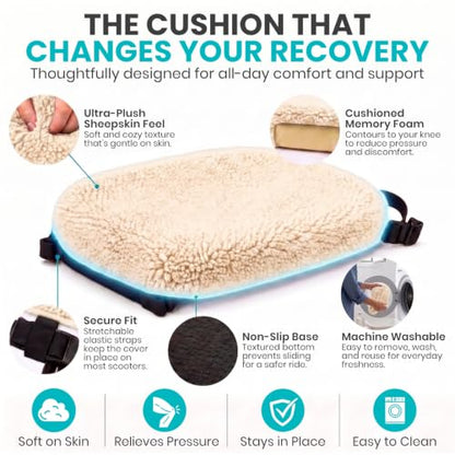 Vive Mobility Knee Scooter Pad Cover - Soft Adult Sheepskin Memory Foam - color: Off-white