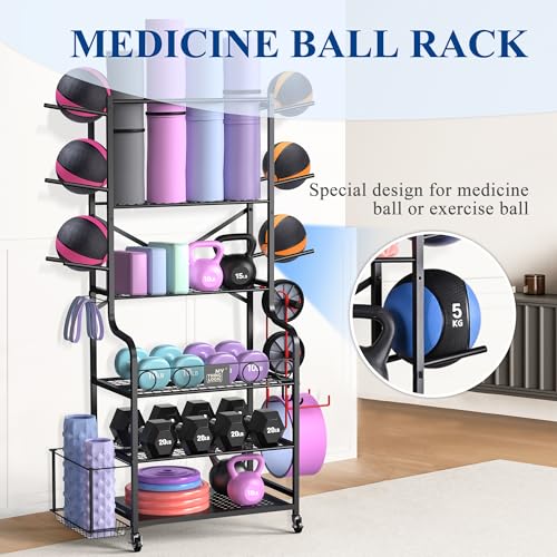 Mythinglogic Home Gym Rack for Dumbbells, Yoga Mats and Workout Equipment - color: Deep Black
