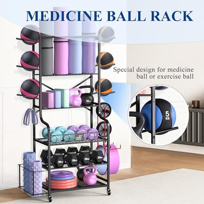 Mythinglogic Home Gym Rack for Dumbbells, Yoga Mats and Workout Equipment - color: Deep Black