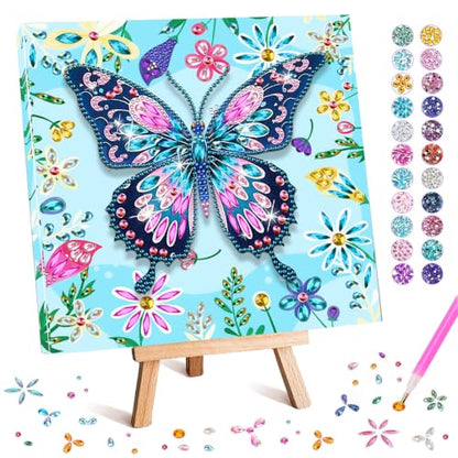 Butterfly Diamond Art Kits for Adults, Framed Canvas with Wooden Stand | Diamond Painting for Beginners, Birthday Present for Women, Girls, Butterfly Diamond Painting with Frame