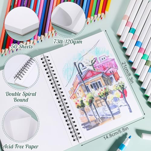 Marker Paper Pad 5.8 × 8.3 in, 50 Sheets, Spiral Bound, 120gsm | Bleed-Resistant, Acid-Free Paper, for Alcohol Markers & Mixed Media, Portable Sketchbook - color: Classic, size: 5.8×8.3 Inch (50 Sheets )