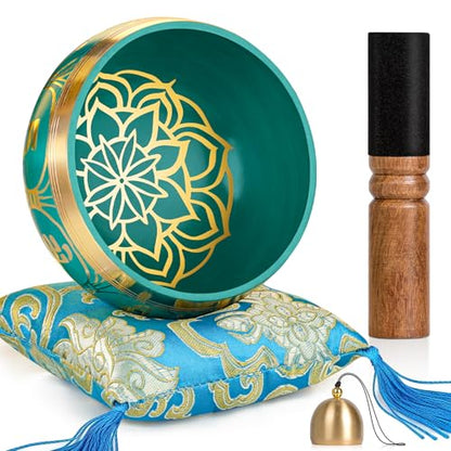 Hihealer Singing Bowl, Authentic Tibetan Sound Bowl for Yoga - color: Blue(Lotus)