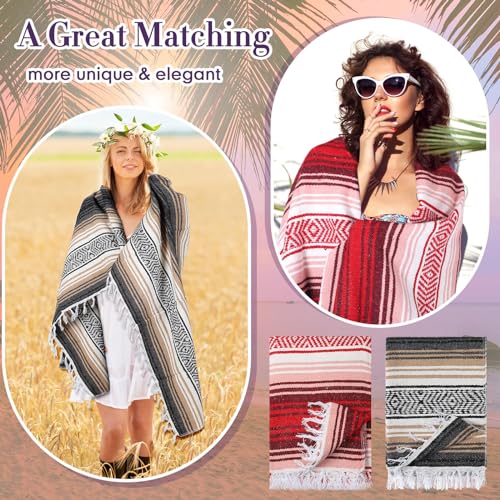 Macarrie 12 Pcs Mexican Beach Blankets Bulk Large Thick Serape Blanket Colorful Striped Yoga Throw for Outdoor Beach Park Picnic Car Couch Home - color: Dark Colors