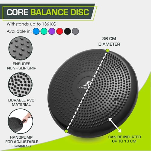 ProsourceFit Core Balance Disc Trainer, 14” Diameter with Pump for Improving Posture, Fitness, Stability - color: Black