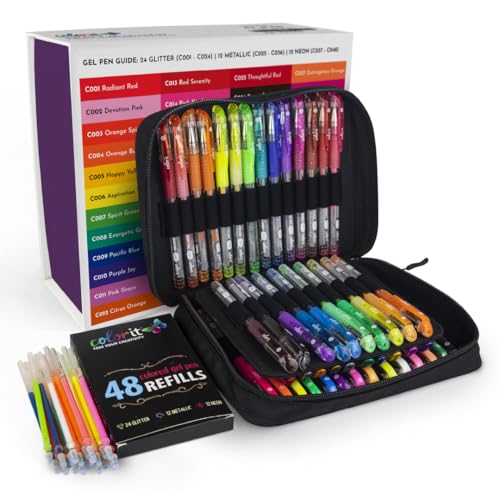 ColorIt Gel Pens for Adult Coloring – 96 Pack with 48 Premium Gel Pens & 48 Refills with 1 Travel Case - Vibrant Colors for Journaling, Writing, Coloring Books for Adults, and Creative Projects - style: 48 Variety Pack Gel Pens | 48 Refills