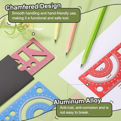 HARFINGTON Multifunctional Geometric Rulers 15cm Metric and SAE Aluminum Straight Edge Protractor Angle Math Measuring Ruler Geometric Drawings Templates for Drawing Drafting, Red - color: Red