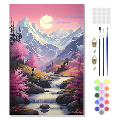 DOMROM Framed Paint by Numbers Kit for Adults, Landscape DIY Paint by Number Kits on Canvas, Easy Nature Painting by Numbers for Home Wall Decor Gift 8x12 Inch - color: PK045