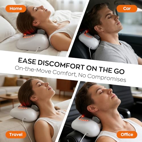 3-in-1 Shiatsu Neck & Back Massager with Heat, Vibration & Airbag Traction, Portable Cordless Electric Massage Pillow Ergonomic Design for Deep Tissue Pain Relief Muscle Relax