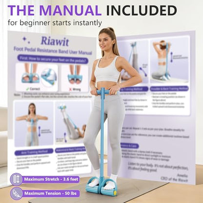 Pedal Resistance Band with Handle, 6-Tube Natural Rubber Exercise Bands - color: Blue