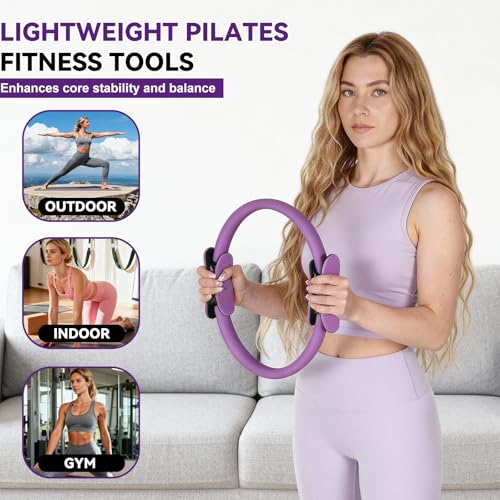 LiKiLiKi Pilates Ring and Ball Set, Home Pilates Equipment for Women with Resistance Bands, 12'' Magic Circle, 9.8'' Ball, for Strength, Toning and Flexibility, Fitness Essentials Starter Accessories - color: Purple