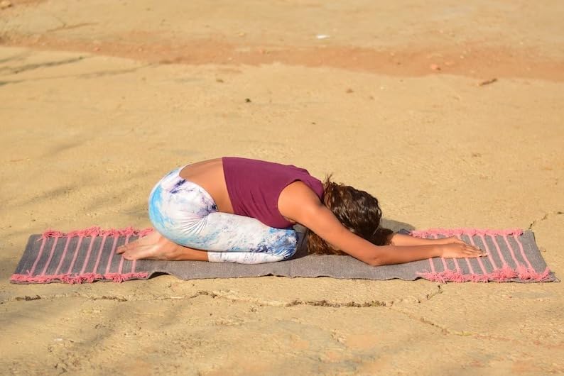 Indian Handmade100 % Organic Anti Skid Multi Colour Cotton Yoga Mat - Eco-Friendly Hand-Woven Rug - Non-Slip & Thick (24”x72”x5mm) for Hot yoga & Everyday Fitness at Home - Comfortable & Foldable Extra-Long Mat - color: Multi 11