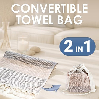 ATANI Turkish Beach Towel, Converts to a Bag, Oversized 100% Cotton Bath Towels Lightweight Quick-Dry Beach Blanket for Travel, Picnic, Camping, Yoga and Pool (Brown, 71 inc x 39 inc) - color: Brown, size: 71 inc x 39 inc