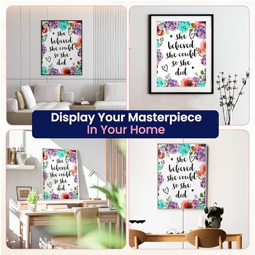 Modern Merch Inspirational Diamond Art for Adults DIY Motivational Quote Wall Art Floral 5D Diamond Painting for Adults, Flowers Cross Stitch Gem Art, Round Drill 12x16 - color: She Believed